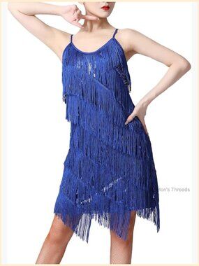 Sequin Tassel Fringe Flapper Dress 1920s Gatsby Cocktail Dance Dress Salsa
